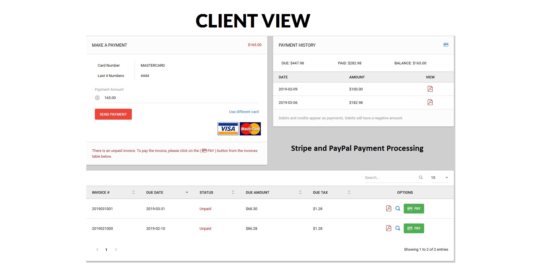 Client payment processing